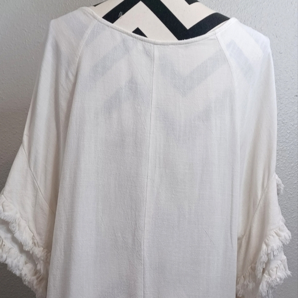 Umgee Boho Chic Polka Dot Linen Cotton Blend Sz XL Fringe Sleeve Top - Picture 6 of 12